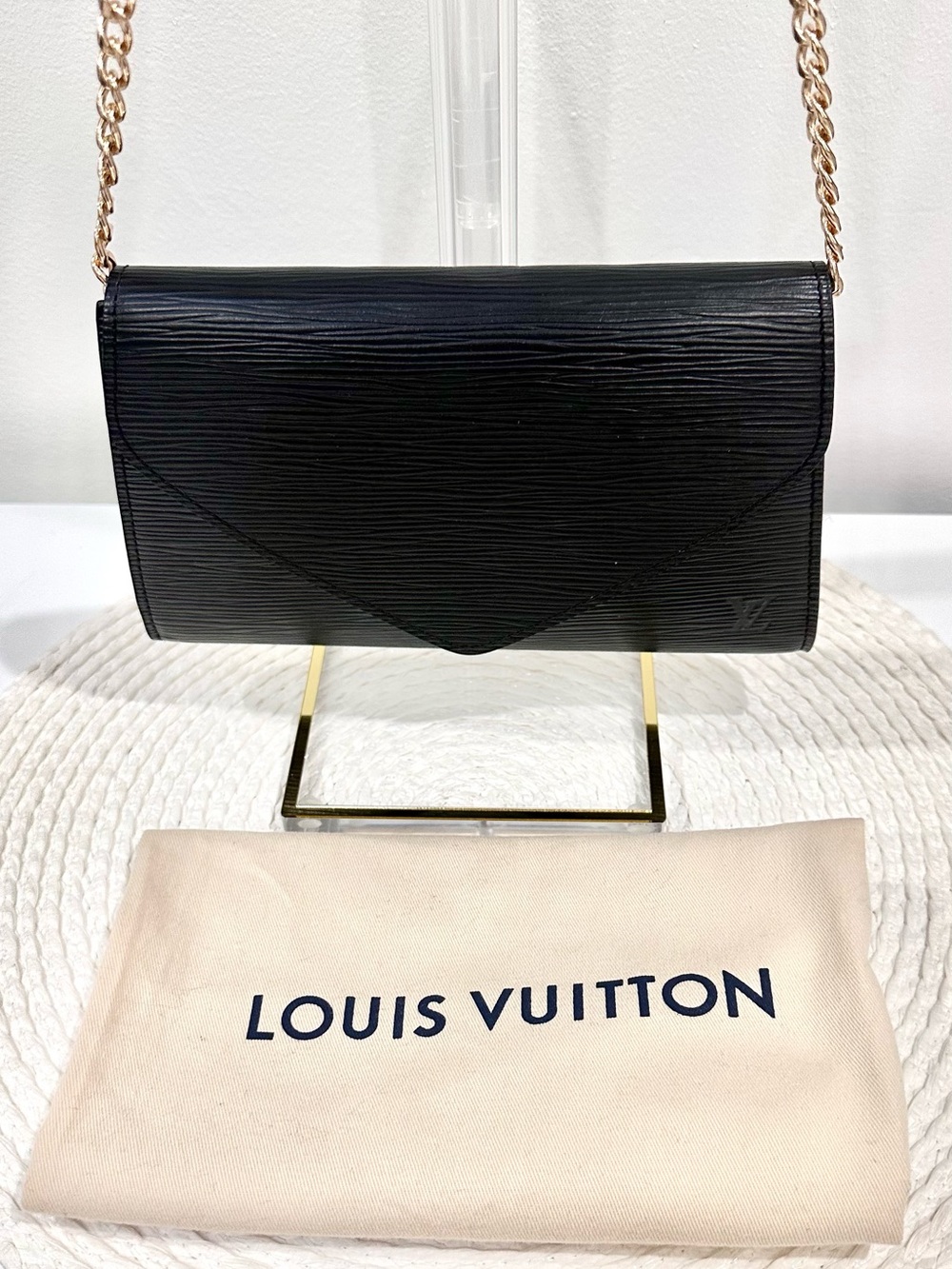 Louis Vuitton Black Epi Art Deco Leather Small White Flap Clutch Bag LV Dustbag